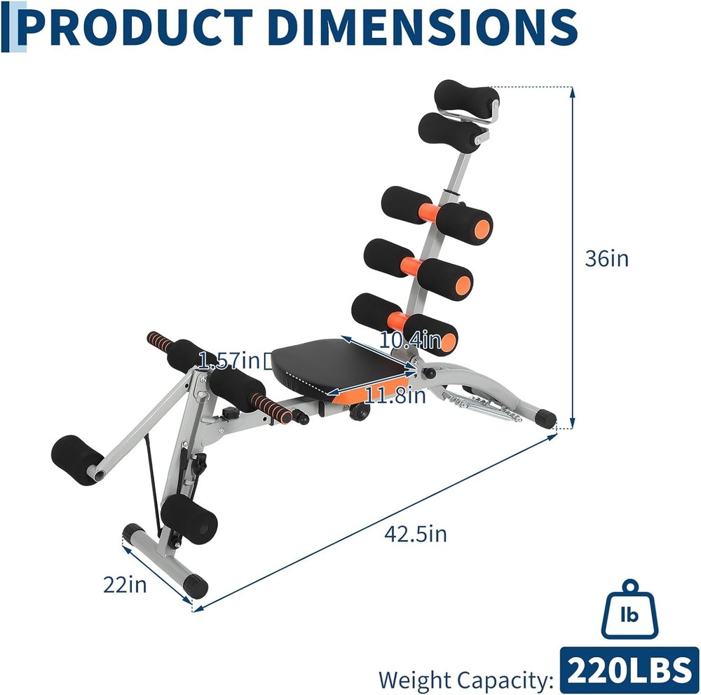 Multifunctional Ab Machine Adjustable Sit Up Bench Foldable w/ Back Support
