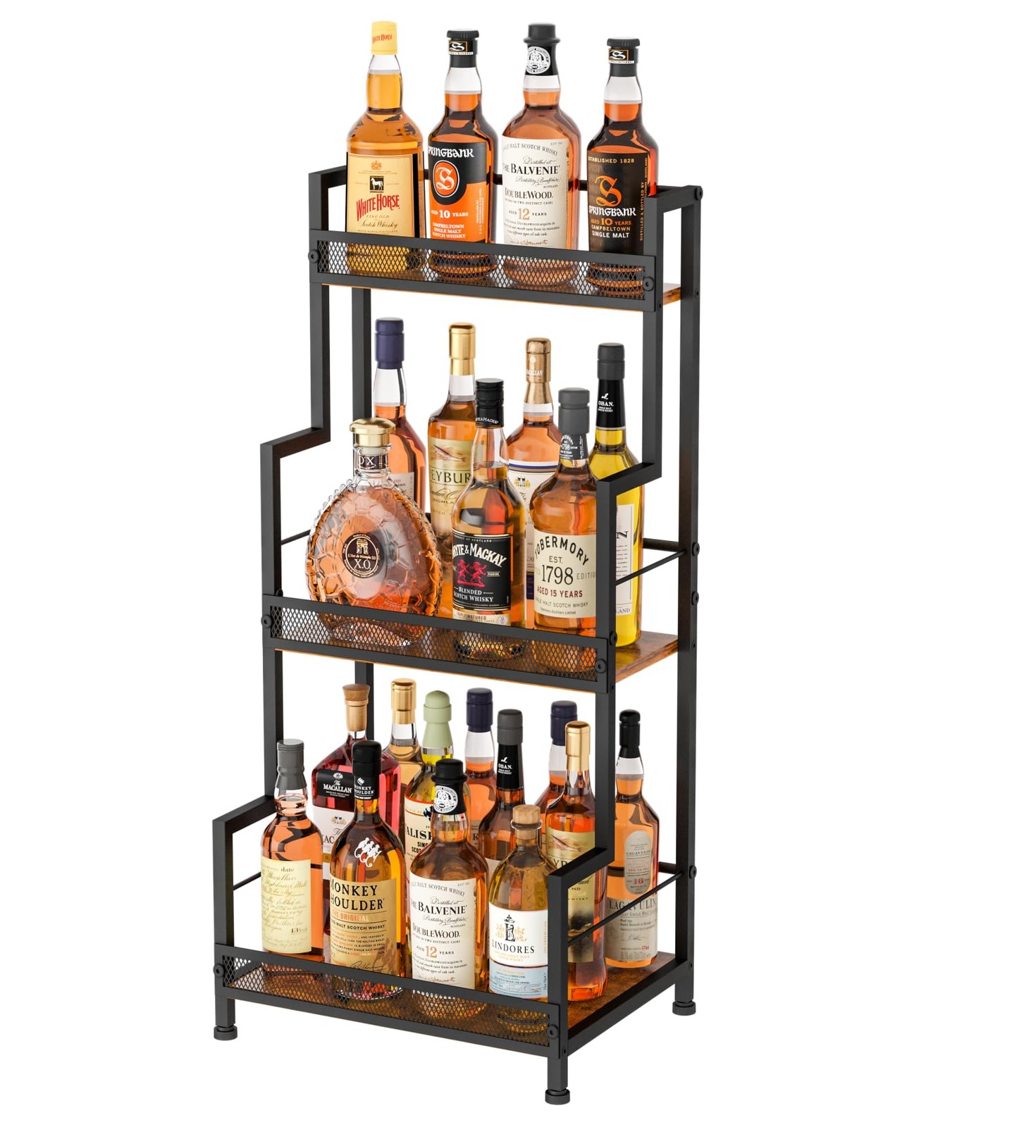 3-Tier Liquor Cabinet  Wine Bottle Display Shelf for Home Bar Space Saving