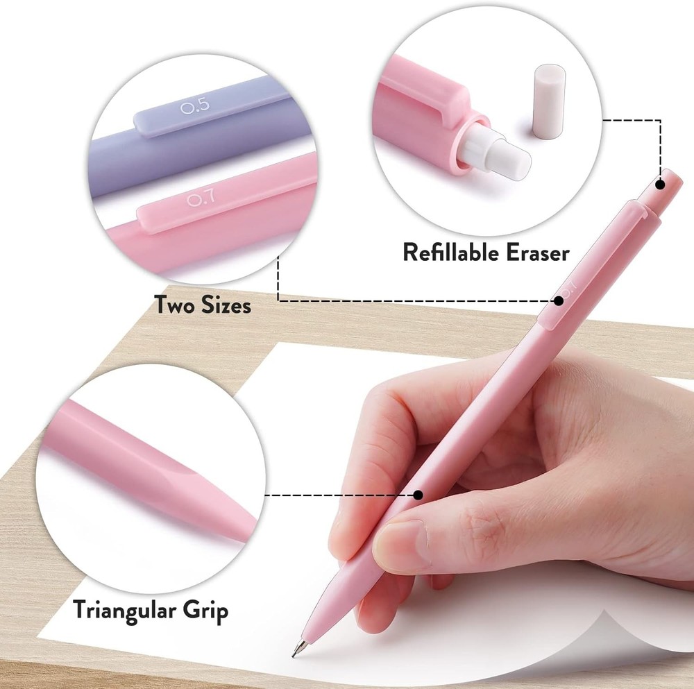 Lightweight 6PCS Mechanical Pencils - Triangular Grip & Extra Leads for Writing