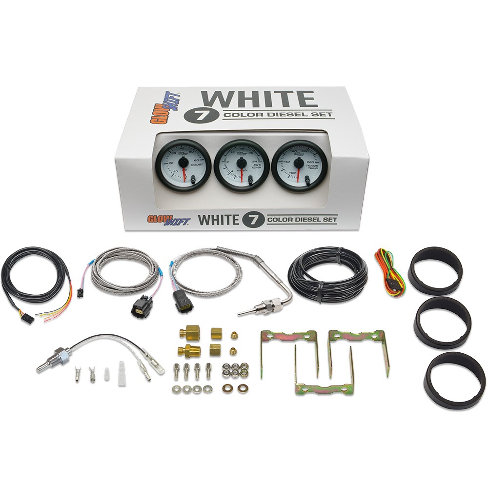 White 7 Color Diesel Gauge Set - Boost, Pyrometer EGT, Trans Temp