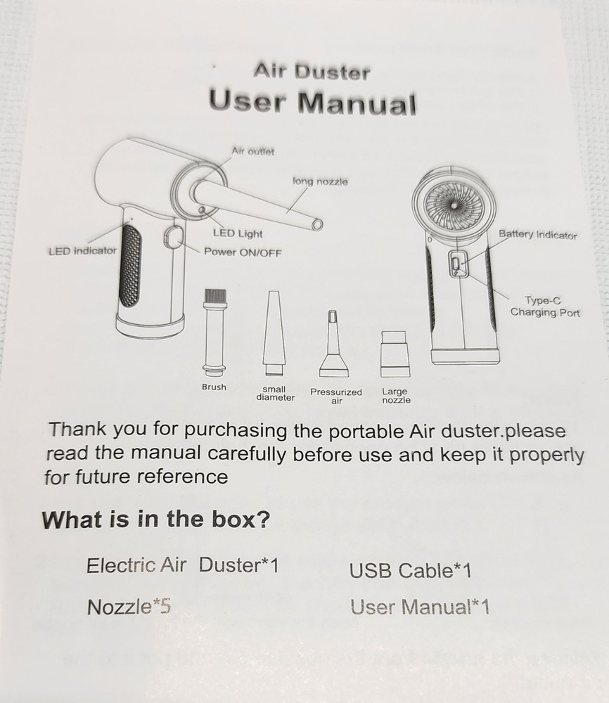 Electric Compressed Air Blower Duster For Computer Powerful Rechargeable Handy