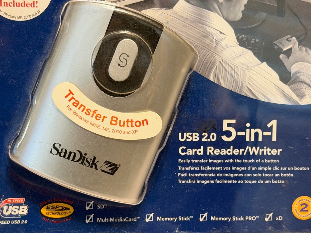 SanDisk ImageMate USB 2.0 5 in 1 Card Reader Writer Transfer Button Open Box