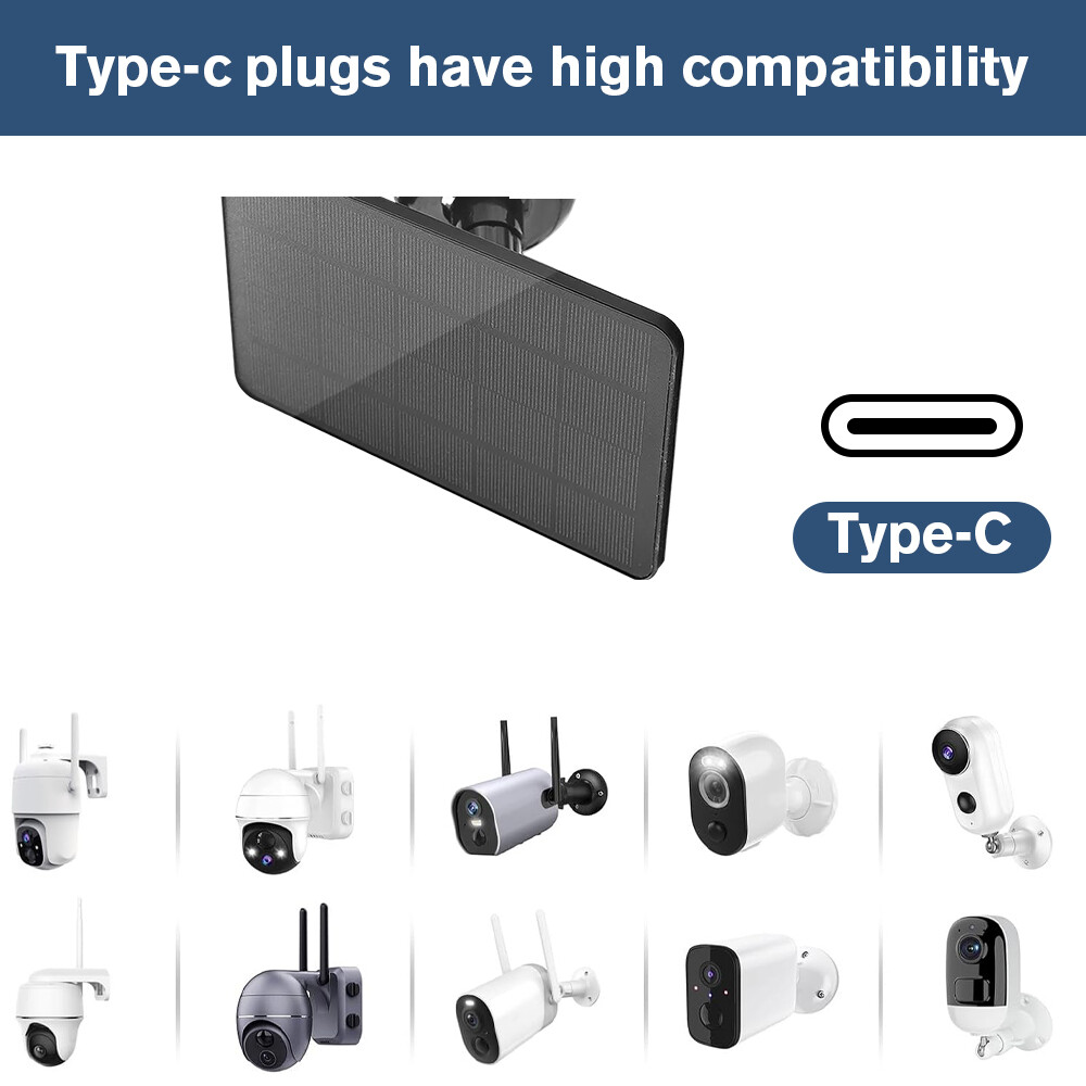 30W 5V Solar Panel USB-C Port 360°Adjustable Mounting for Security Camera