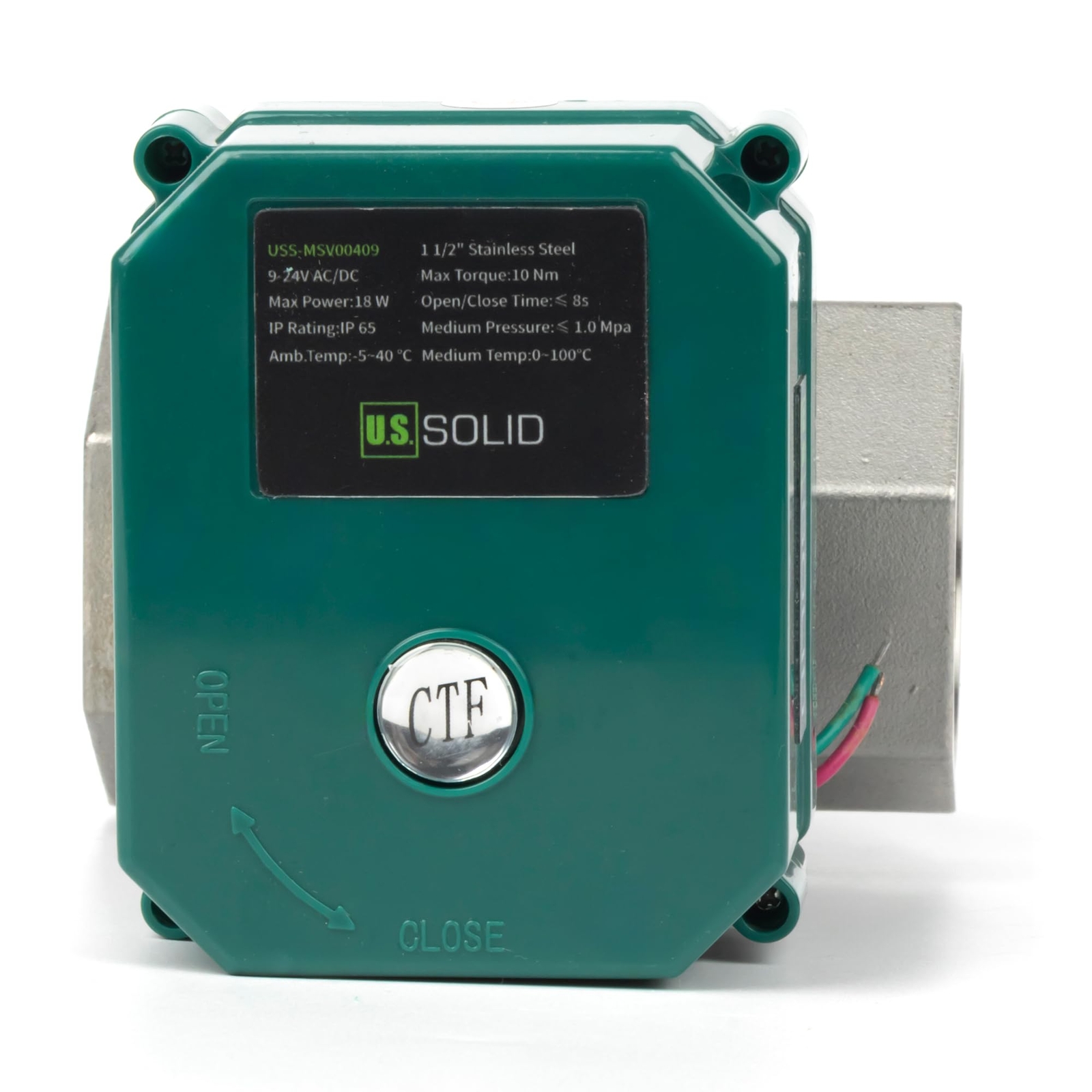 U.S. Solid Motorized Ball Valve 1-1/2 inch Stainless Steel 9-24V AC/DC