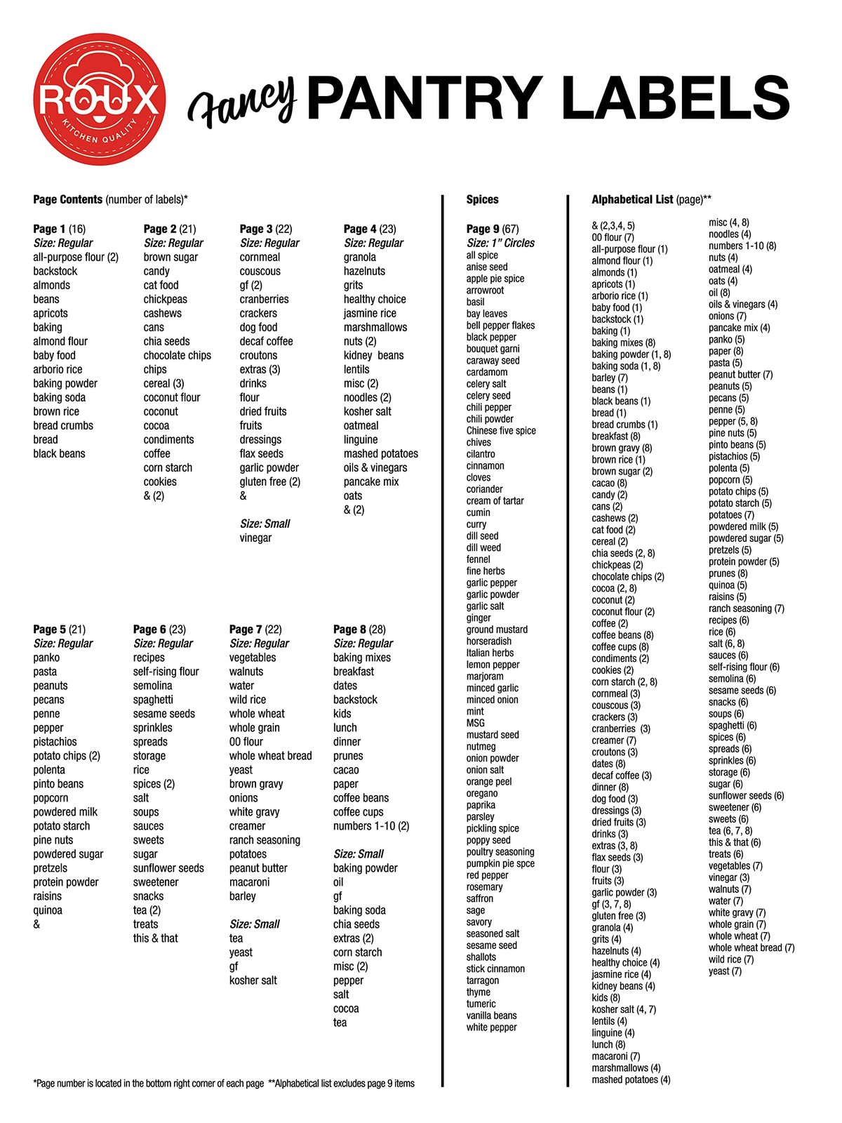 Kitchen Pantry Labels for Food Storage Containers, Set of large, Multicolor