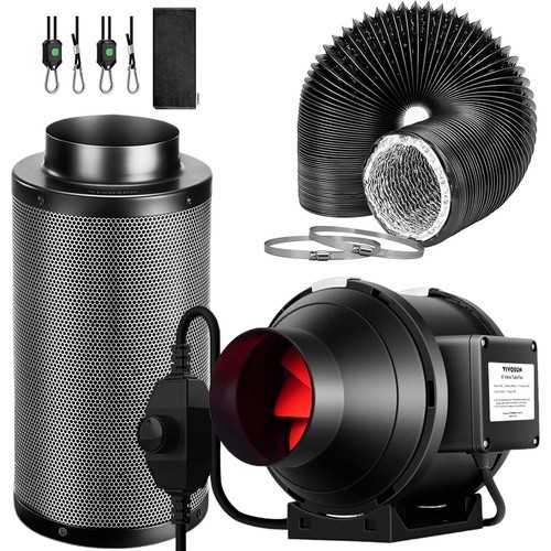 VIVOSUN 6" 390CFM Inline Fan w/ Speed Controller Carbon Filter 8Ft Ducting