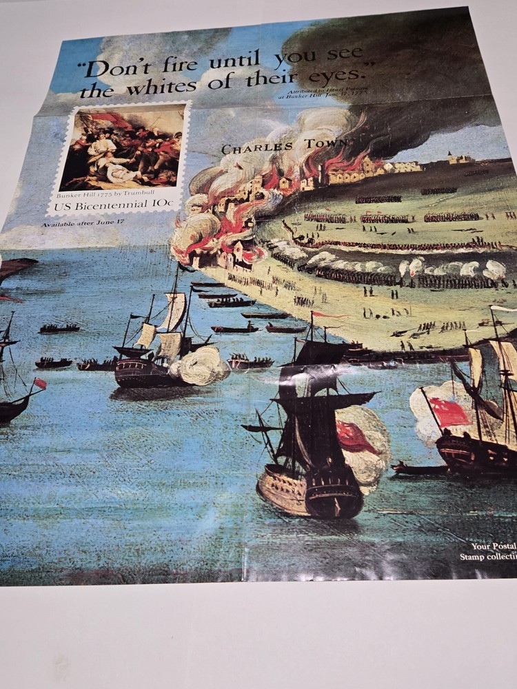 Vtg USPS Post Office The Battle of Bunker Hill Bicentennial Stamp Poster 1975