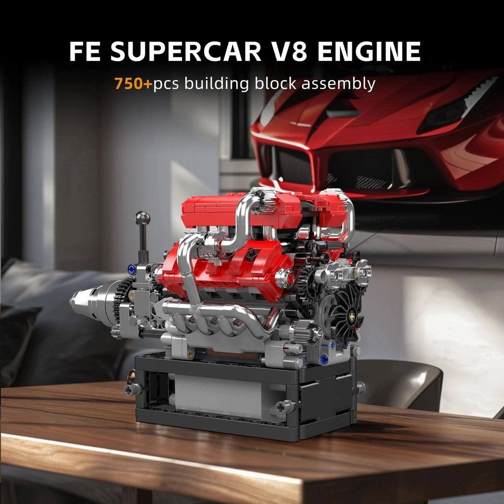 V8 Engine Motor Mechanical Engineering Model Building Block Gift Collection ABS