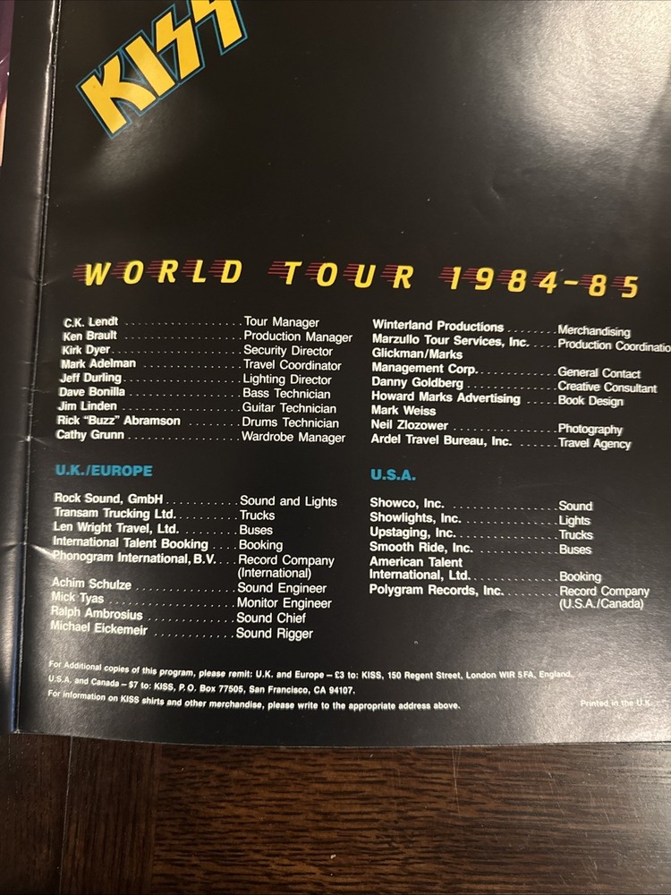 KISS Rare Animalize World Tour 1984-1985 Concert Program Mark St John Eric Carr