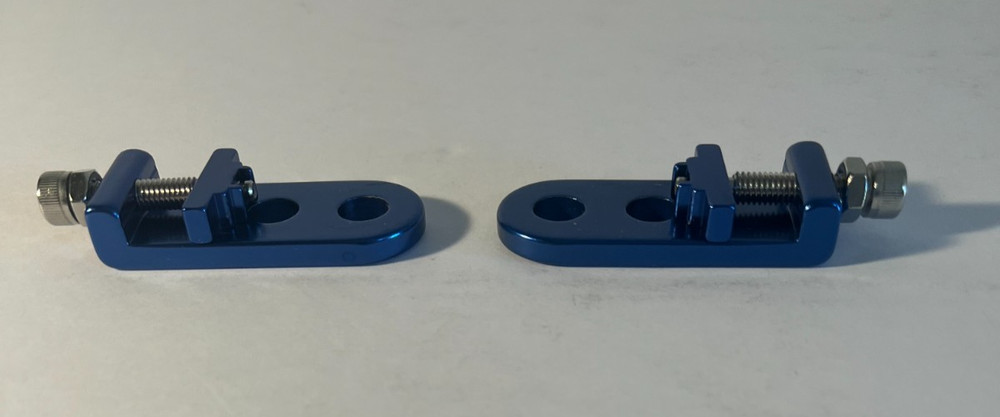 MCS Dropout Savers – Blue Anodized – White Lettering – 3/8" - BMX