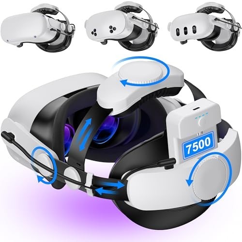 Adjustable VR Head Strap for Meta Quest 3/2 with 7500mAh Battery Pack, Enhanced