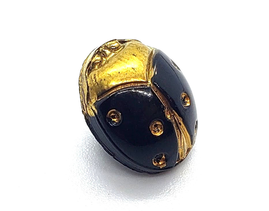 Black Glass Ladybug Beetle Vintage Button Insect Bug