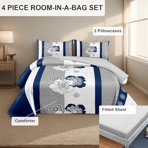4 Pcs Queen Bedding Comforter Set, 1 *Comforter, 2 Queen (90x90in) Gray