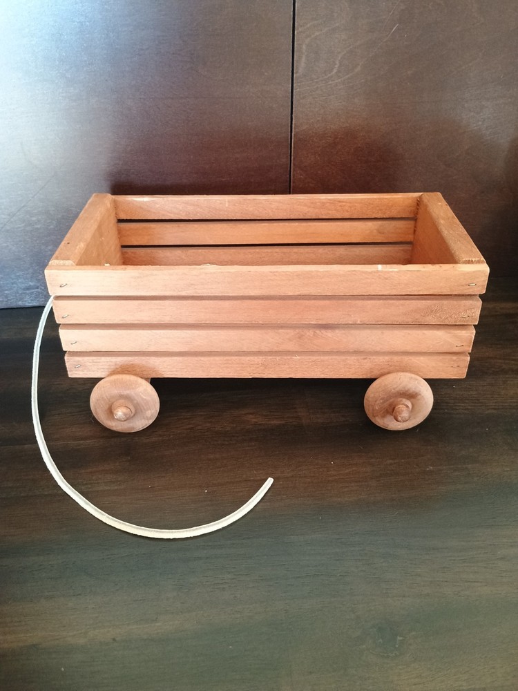 Vintage Wooden Pull Toy Wagon with Wheels and String