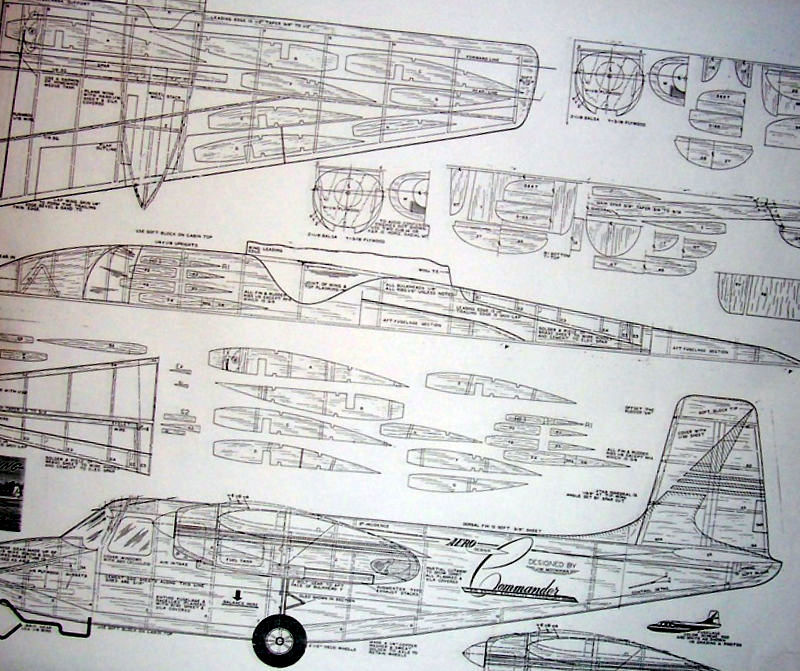 Two AERO COMMANDER PLANS + CONSTRUCTION ARTICLE for 49" UC Scale Model Airplane