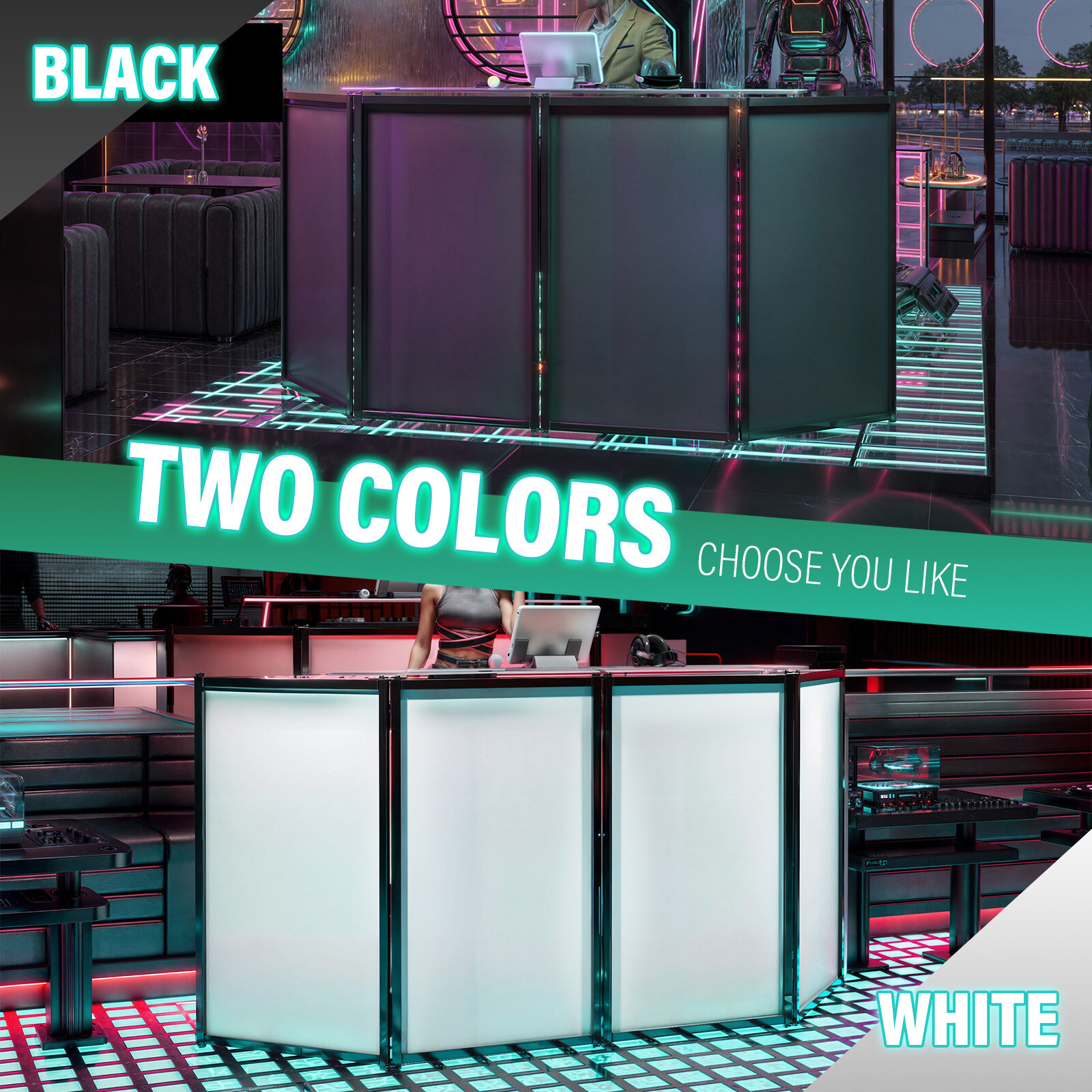 48"x 25" White+Black DJ Foldable Facade Portable Event Booth Panels w/Carry Bag