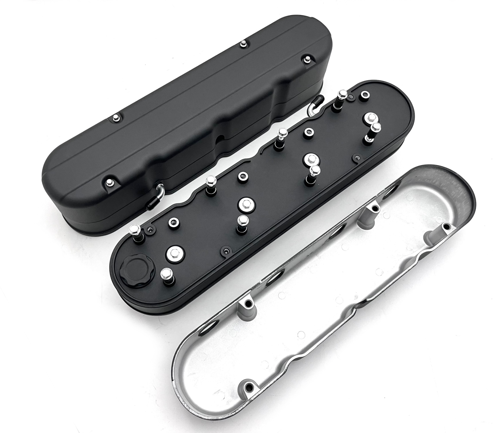 GM LS Valve Covers Aluminum Hidden Coils Smooth Top 2 Piece Design Black