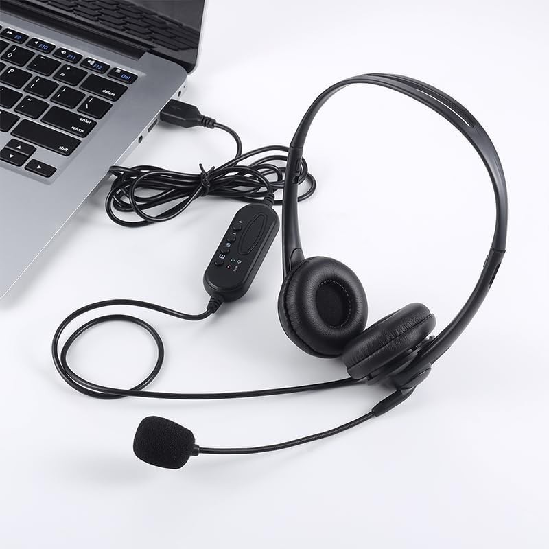 Computer USB Headset with Mic, Wired Headphones with Microphone for PC, Laptop (