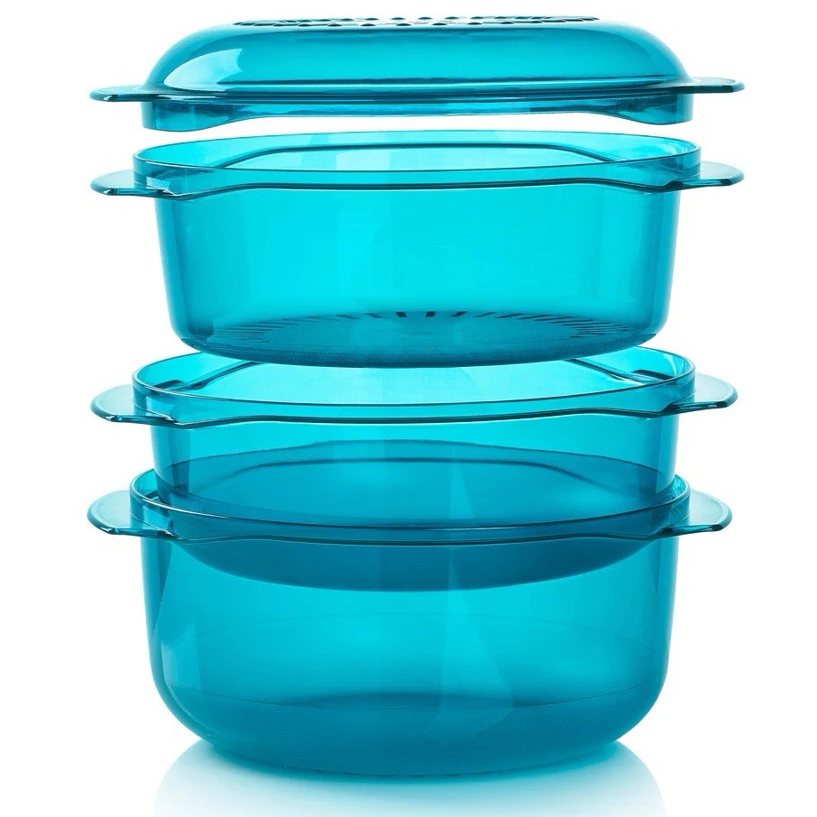 Tupperware Tupperwave Stack Cooker System 7 Piece Microwave Cooking Indigo Blue