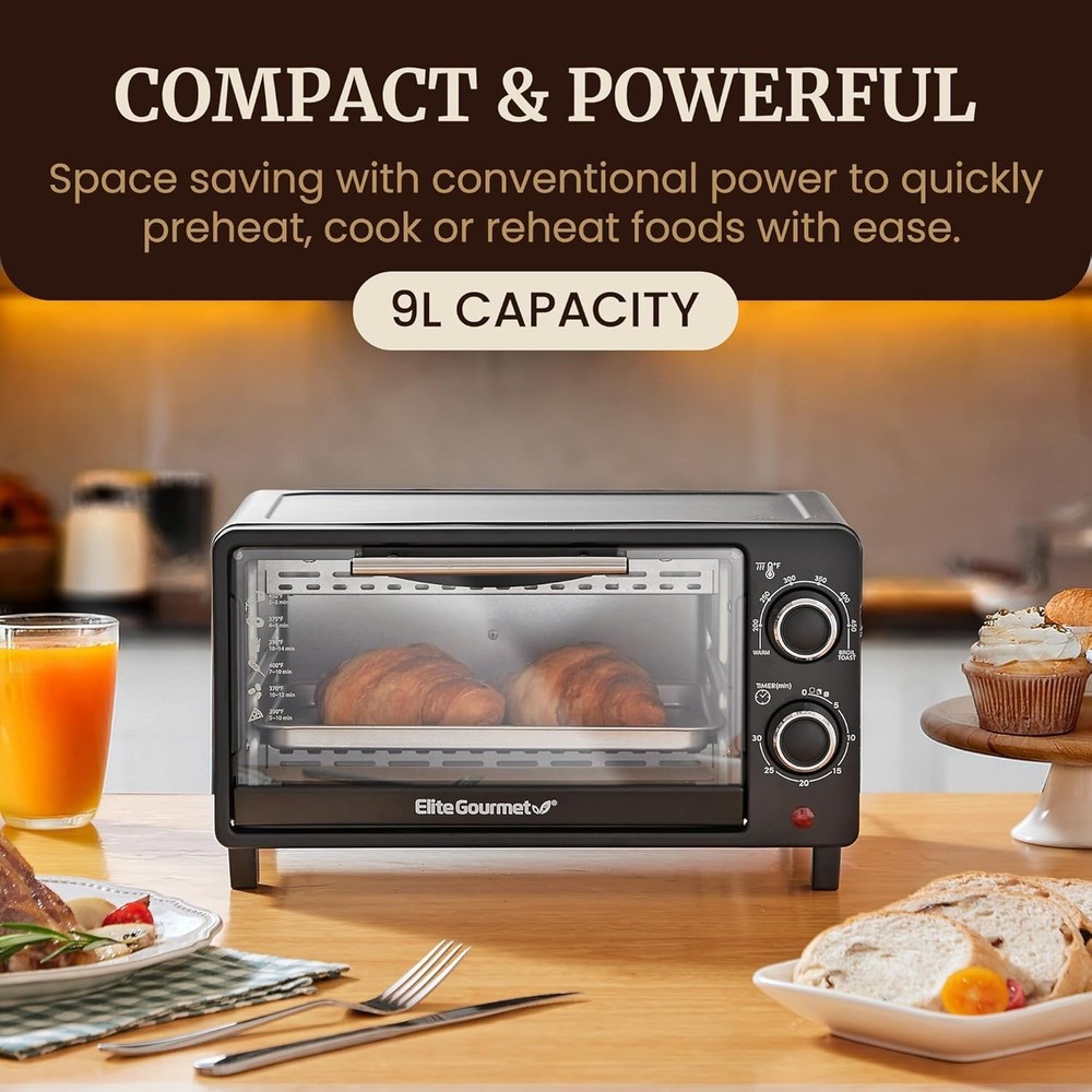 9L/4 Slice Countertop Toaster Oven with 30-Minute Timer, Adjustable Temperatu...