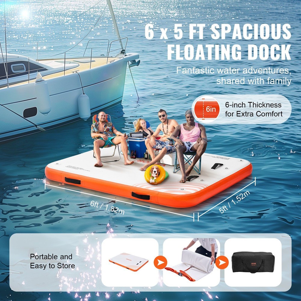Inflatable Floating Dock, 6x 5FT Inflatable Dock Platform with Detachable Ladder