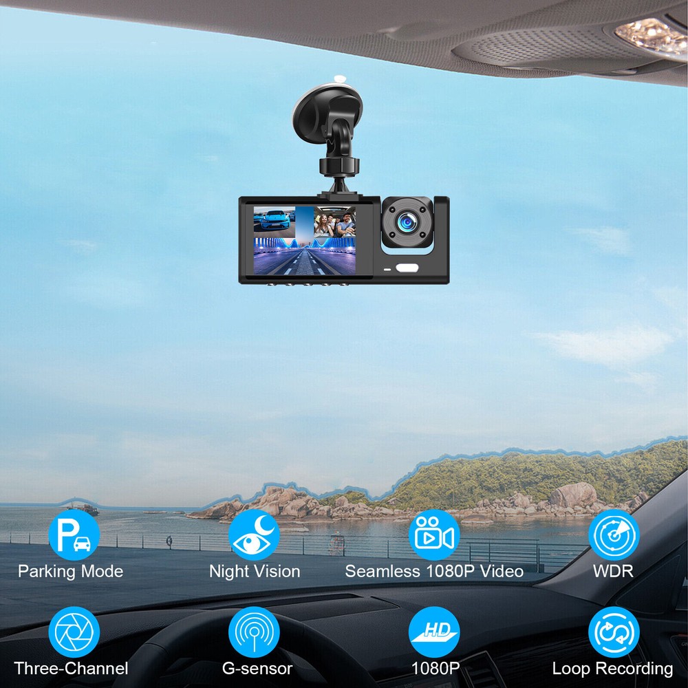 FHD 1080P Dash Camera Car DVR Front/Rear/Inside Recorder G-sensor Night Vision