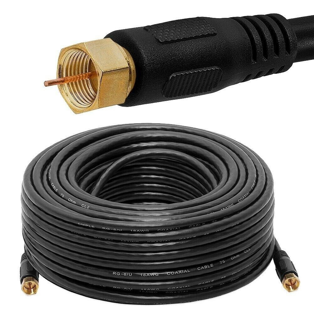 RG6 Coaxial Black Cable Dual SHIELDED Extension Coax Satellite TV Antenna Wire