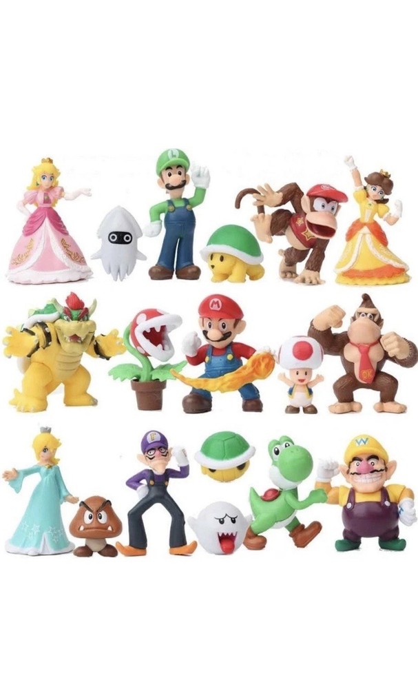 18 Pcs Set Super Mario Bros Toy Figures Luigi Toad Yoshi Cake Toppers Party
