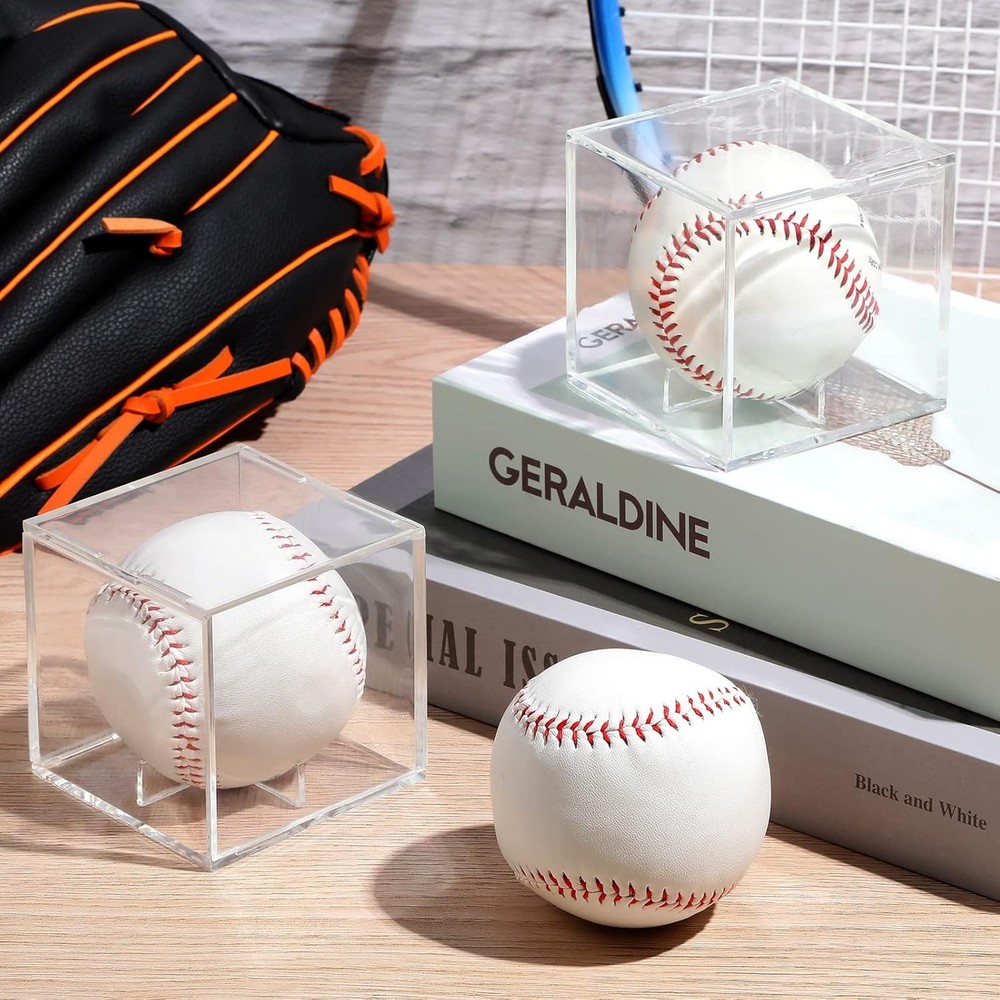 18 Pcs Baseball Display Case, Clear UV Protected Ball Holder Square