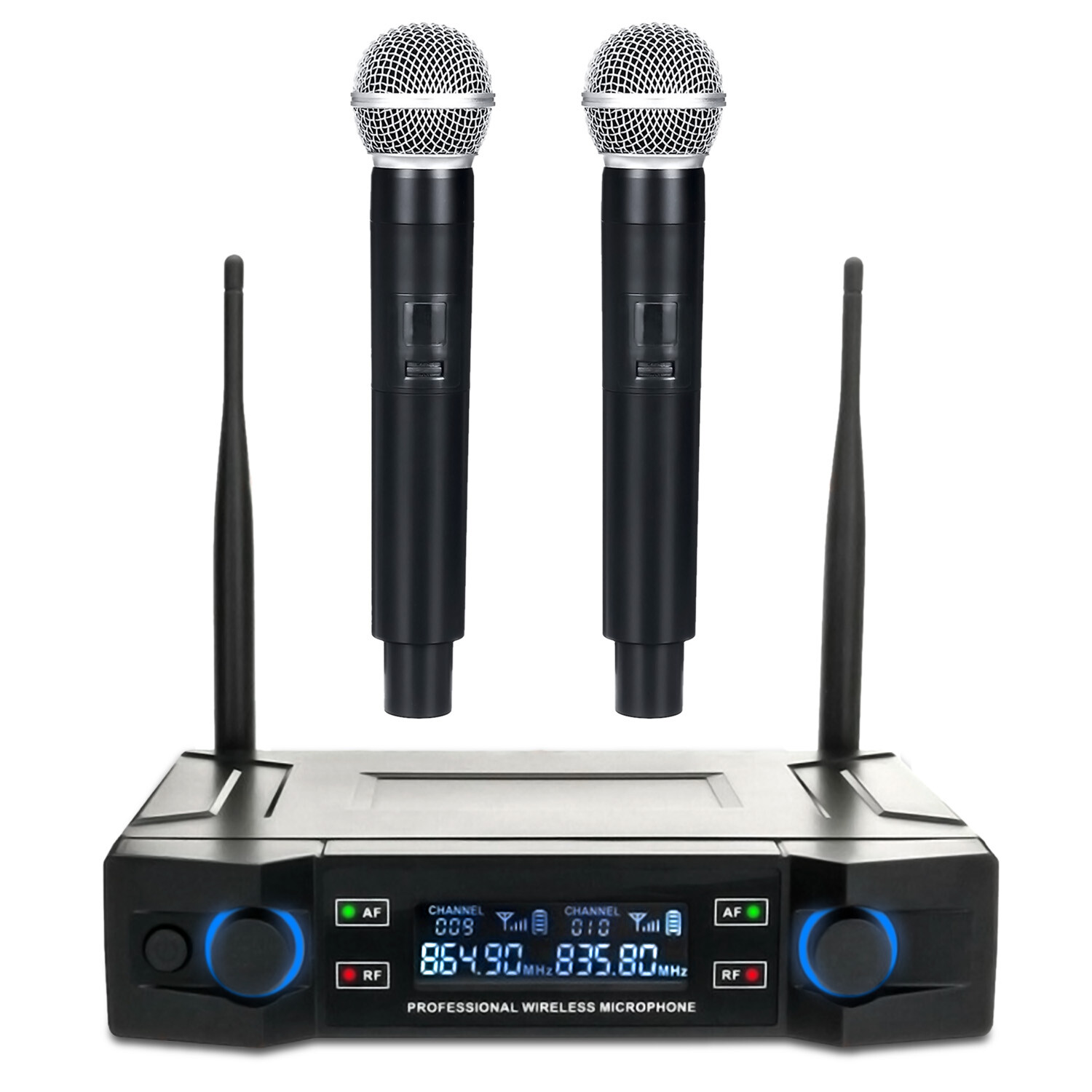 Professional 2 Channel UHF Wireless Dual Microphone Cordless Handheld Mic System
