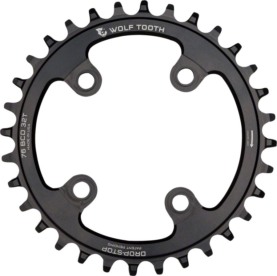 Wolf Tooth 76 BCD Chainring - 32t, 76 BCD, 4-Bolt, Drop-Stop, Compatible with SR