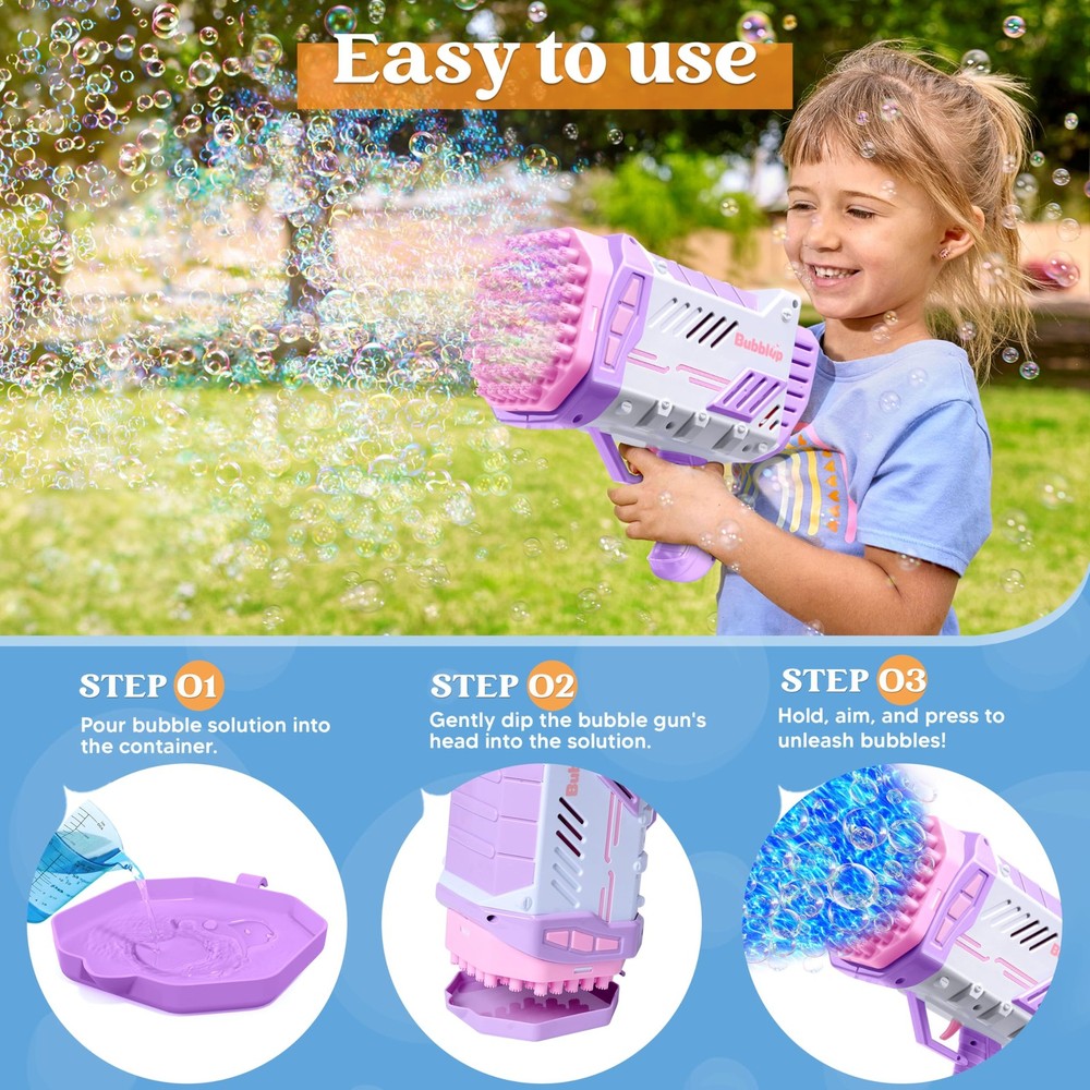 Bubble Machine W/Solution for Ages 4-8, Light-Up Bazooka Rocket Shape Bubble ...