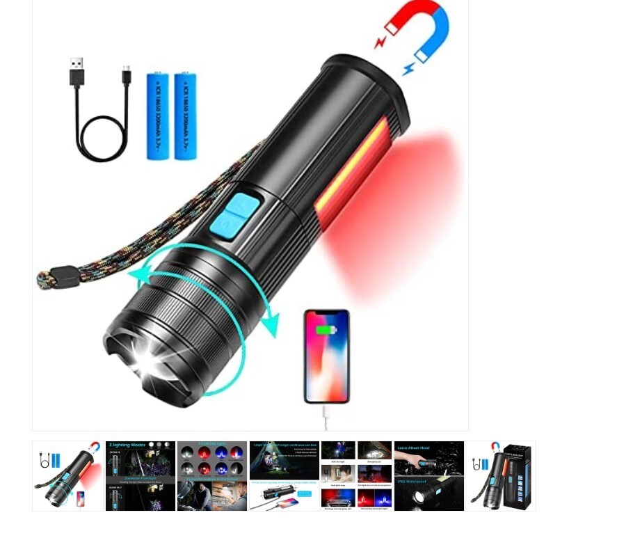 Rechargeable Gymwebeek Flashlights LED Tactical Flashlight COB Side Light