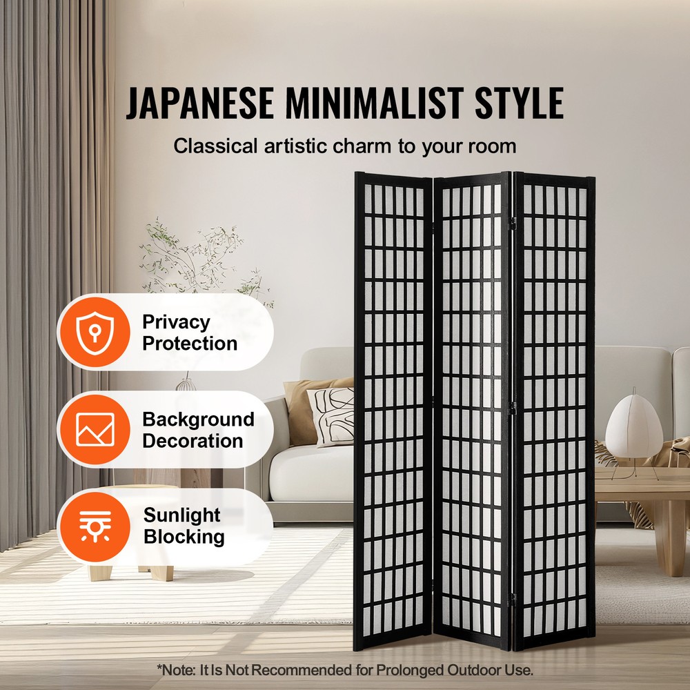 Room Divider Japanese Wall Divider 3 Panel Screen for Room Separation