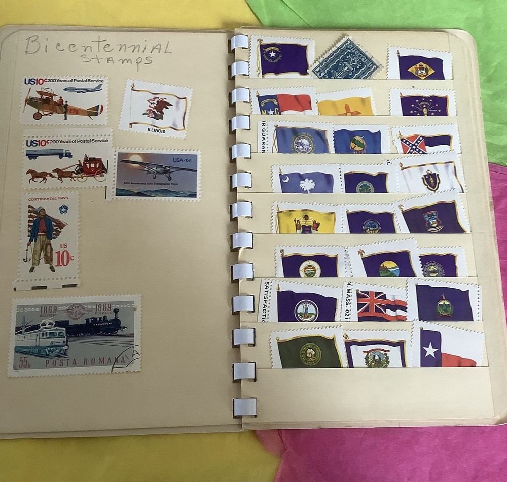 Vintage 2 Stamp Collector’s Stock Books WITH Approx.100+ Per- 1960’s 70’s 80’s