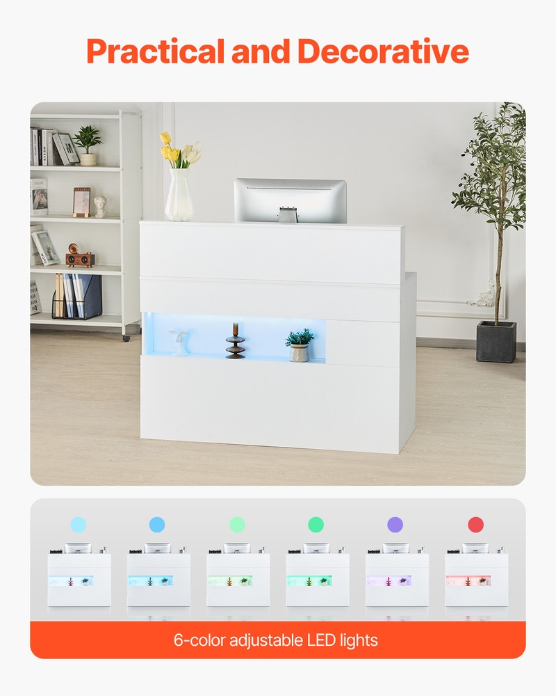 Reception Desk Rectangular Front Counter Table 47.24 in White Office Table