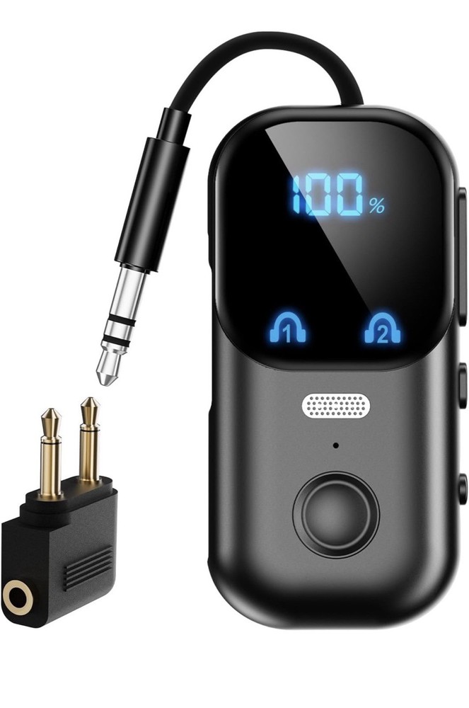 Bluetooth Wireless Dual Pairing Audio Transmitter, Fast Charging, LCD, Black