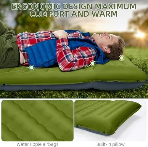 Extra Thick 5" Inflatable Camping Sleeping Pad with Pillow & Foot Pump - Compact