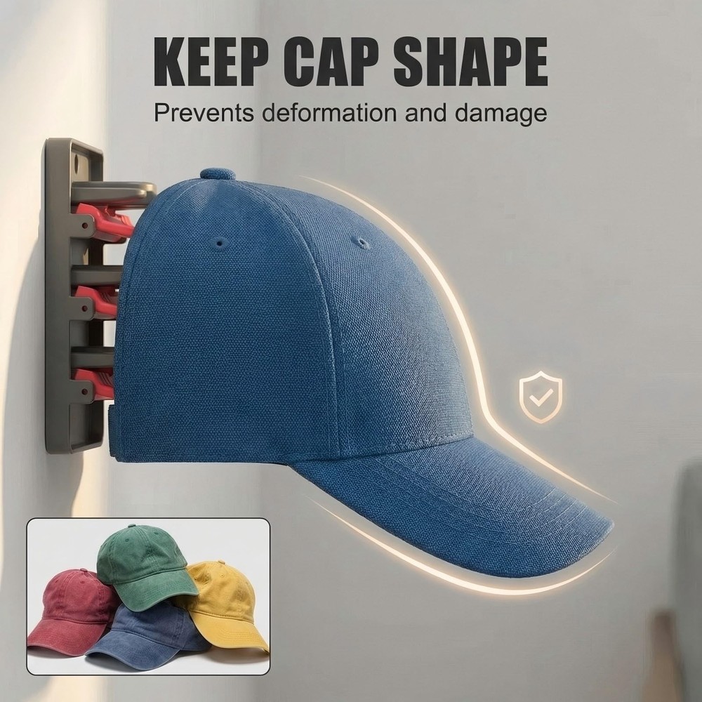 Multicolor Hat Organizer for Baseball Caps, 2-Pack Wall Mounted Hat Rack Hold...