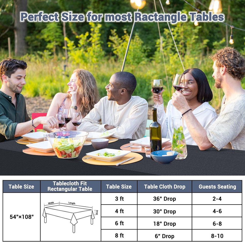 Black Paper Tablecloths for Rectangle Tables 5 Pack, 54''×108'' Disposable Table