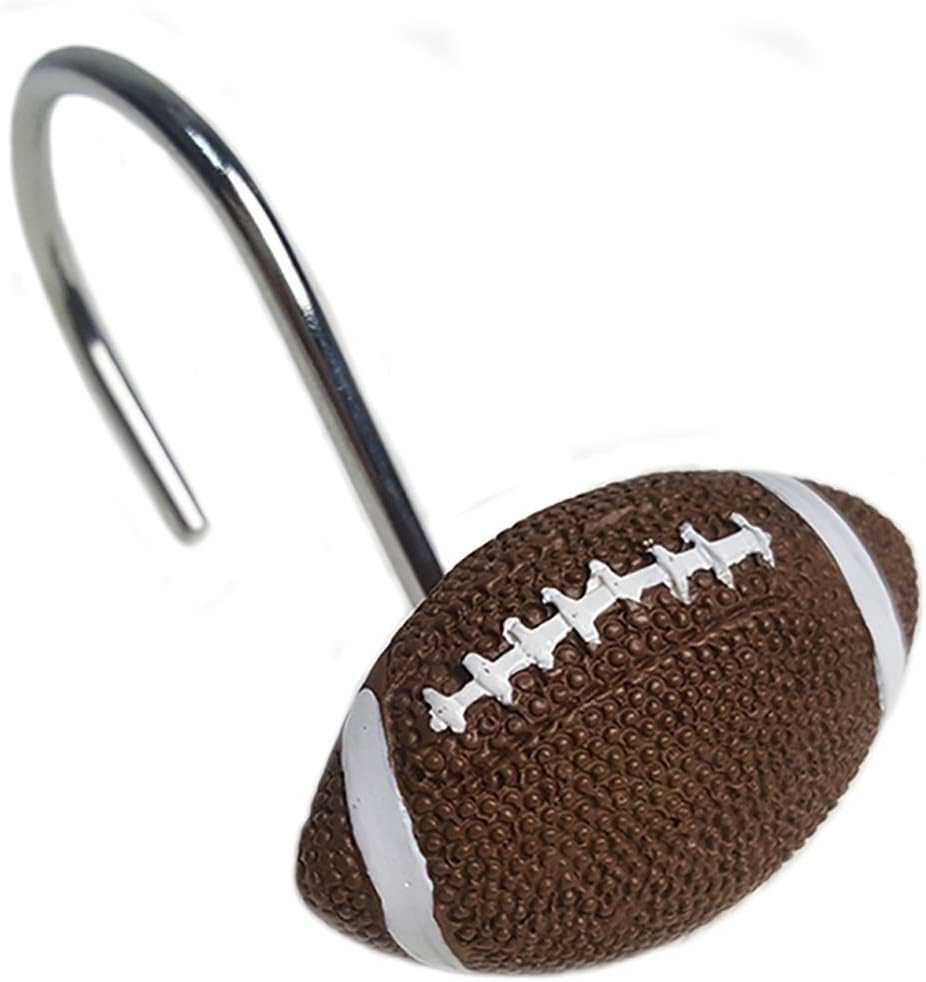 Football-Themed Shower Curtain Hooks for Boys - Set of 12 Decorative Rings