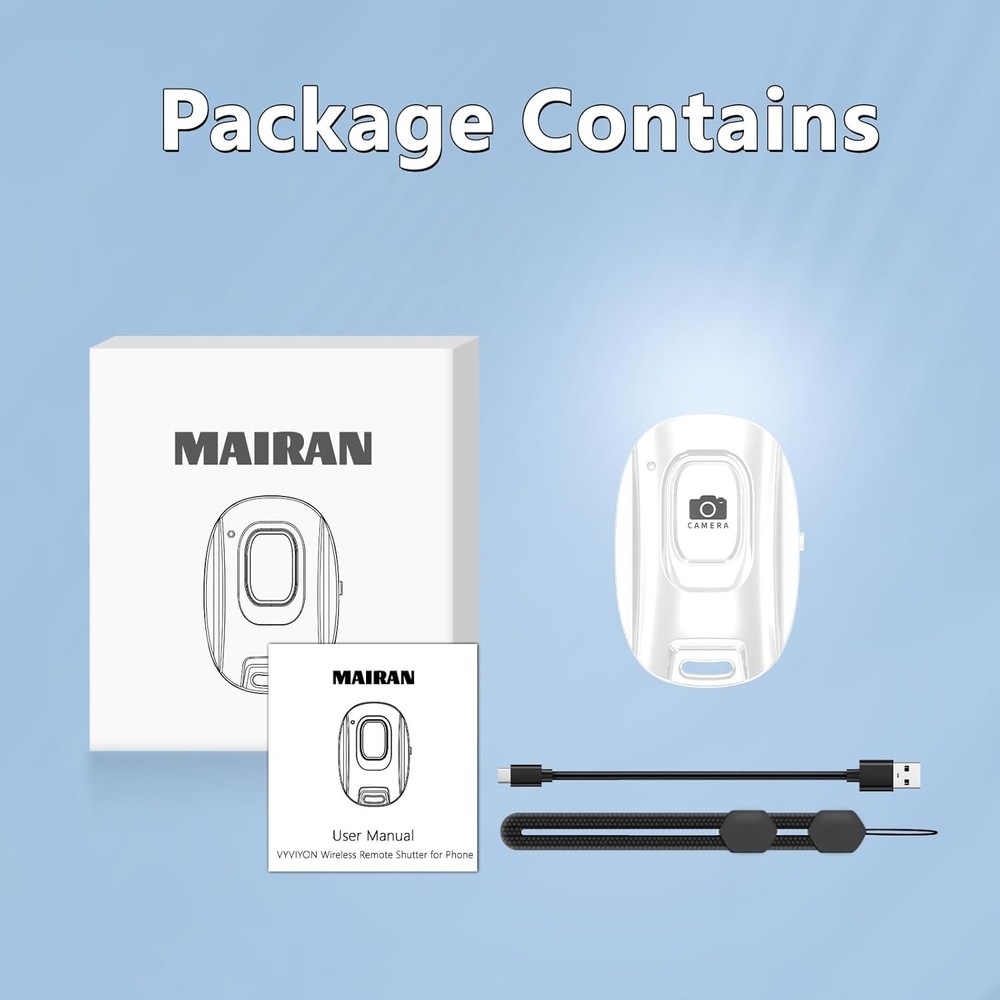 MAIRAN Rechargeable Wireless Camera Remote Shutter for iPhone and Android Smartp