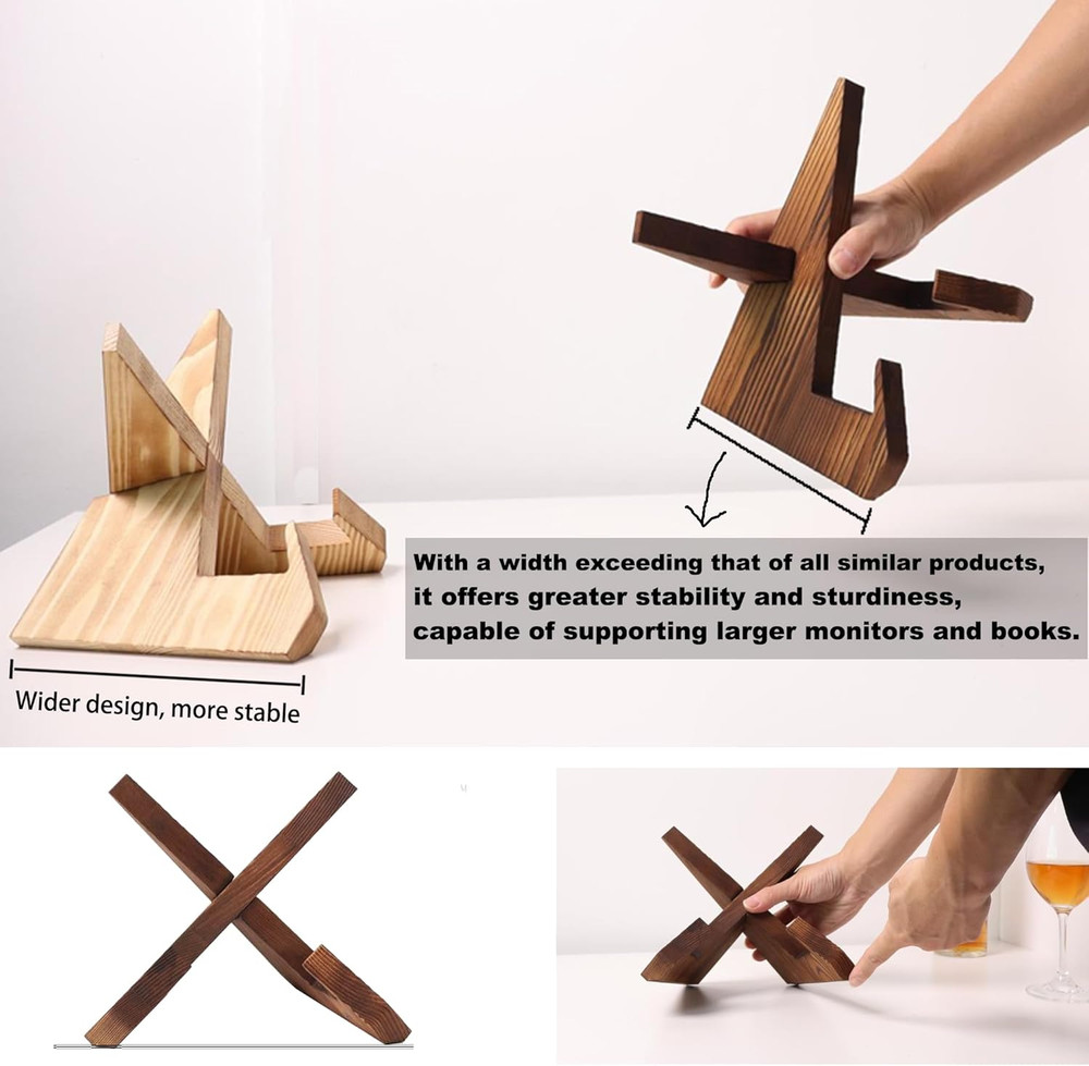 Solid Wood Tablet Stand for Echo Show 15/21, Cookbook Holder, Light Brown