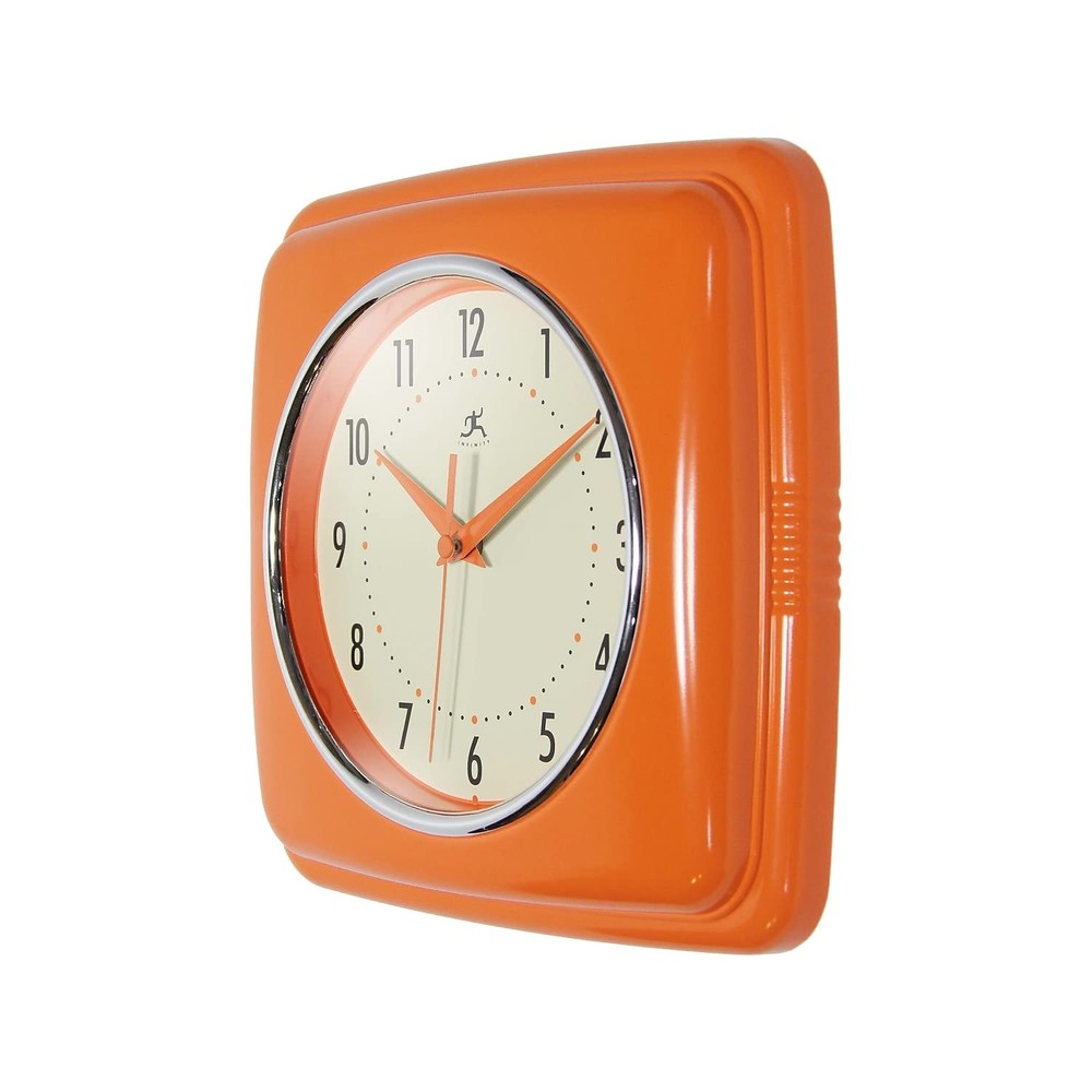 Infinity Instruments Retro Square Orange Plastic 9.25-inch Analog Wall Clock