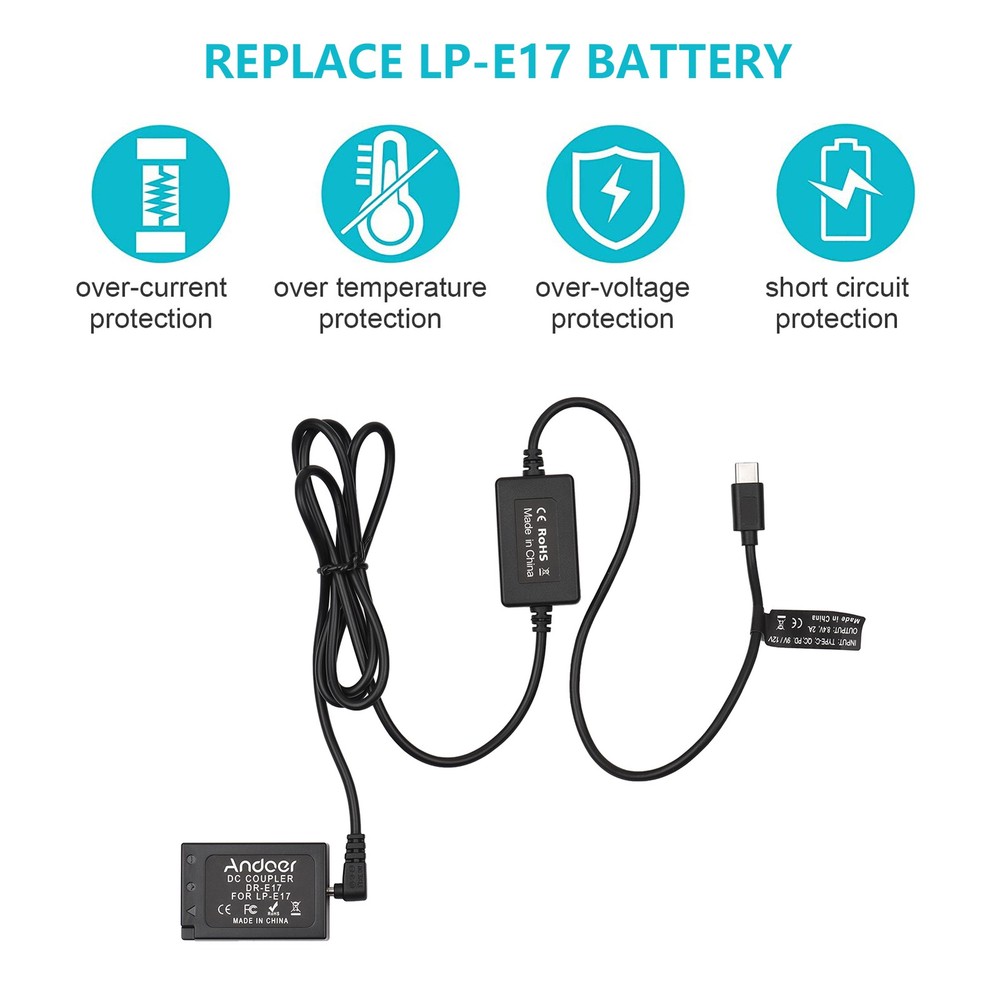 Andoer PD Cable To DR-E17 Dummy Battery DC Coupler LP-E17 LRSZ
