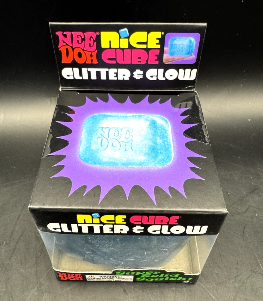 NeeDoh Nice Cube Glitter and Glow, Nee Doh Squishy, Glowing Ice Cube BLUE