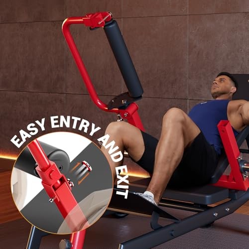 Hip Thrust Machine, 900 LBS Plate-Loaded Glute Bridge Machine with Red + Black