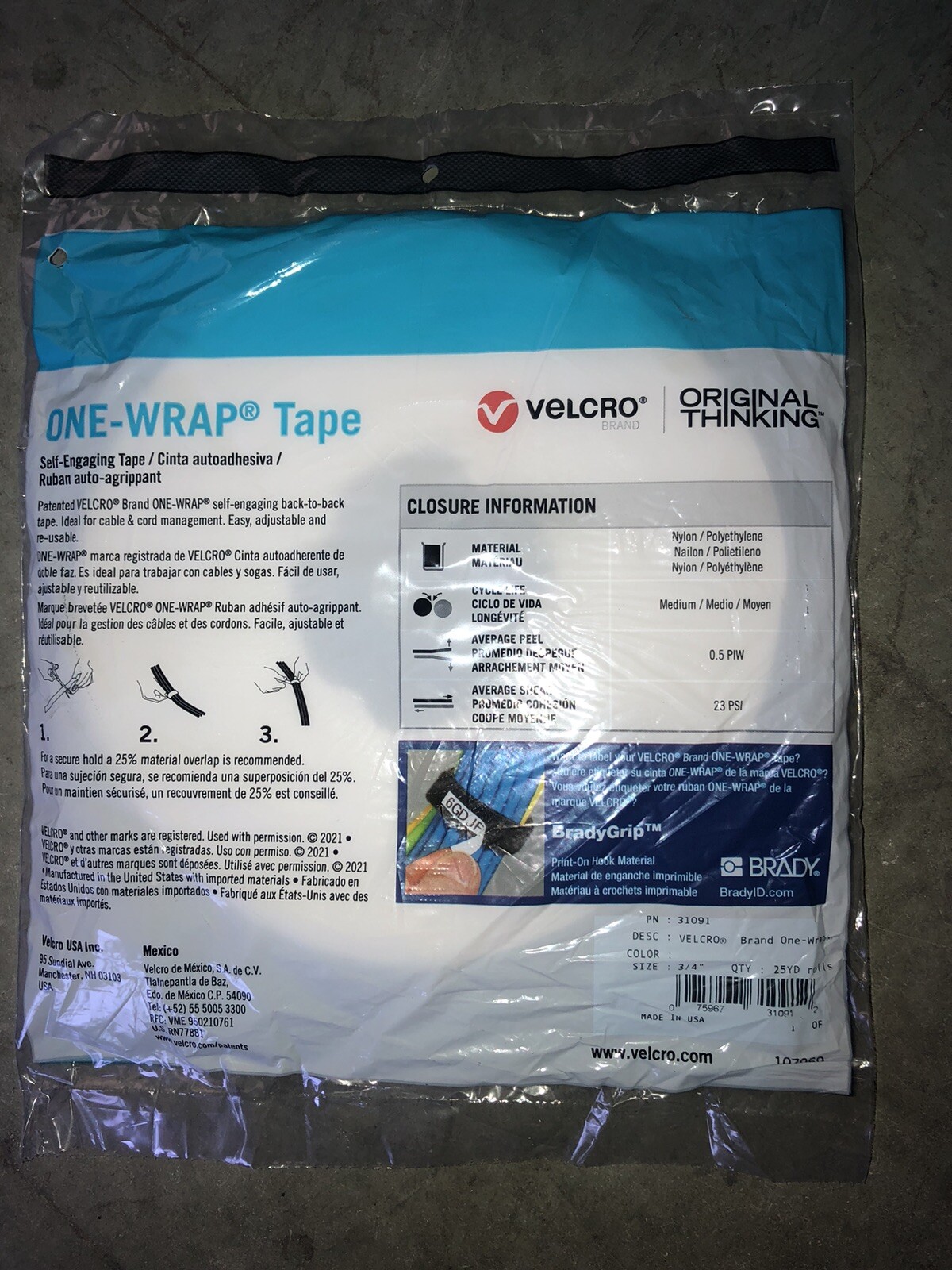 Velcro One Wrap Tape Professional Series 25 Yards x 3/4" White 31091 Genuine OEM