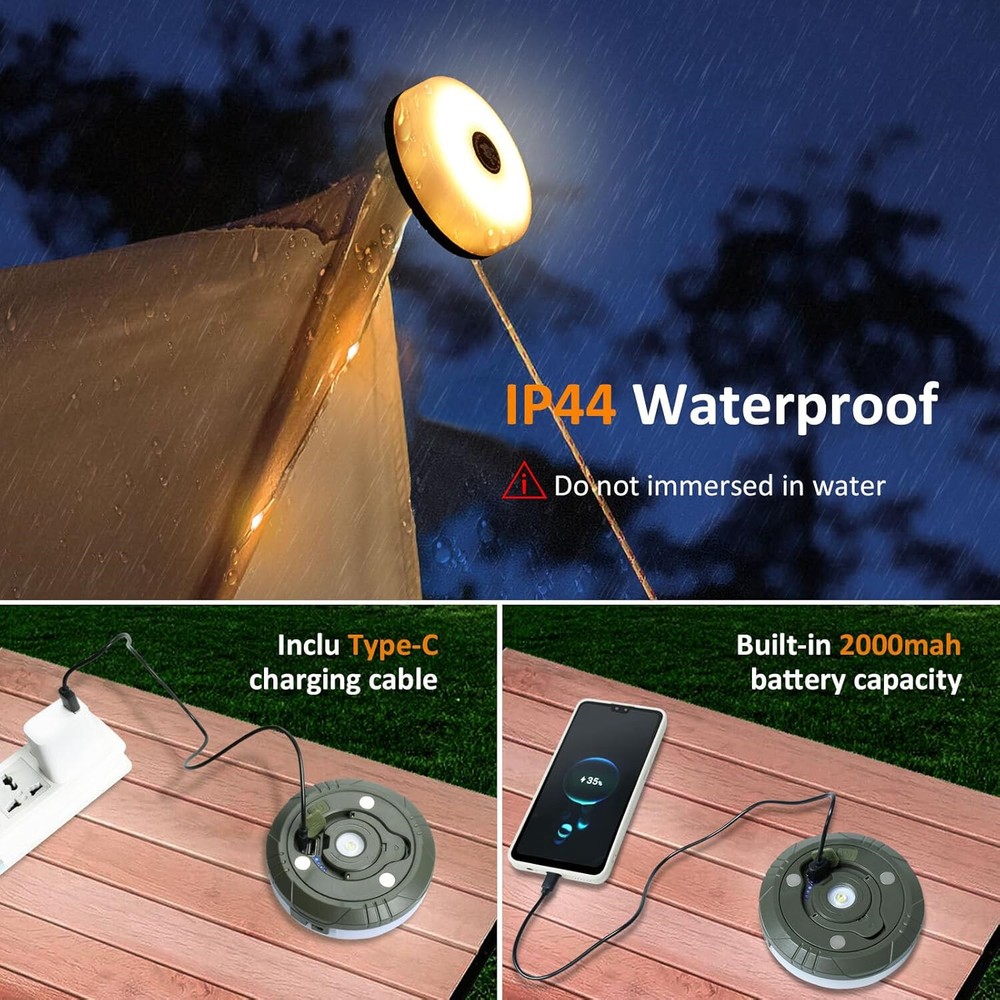 32.8FT Outdoor Camping Lantern String Lights 8 Modes USB Rechargeable Magnet