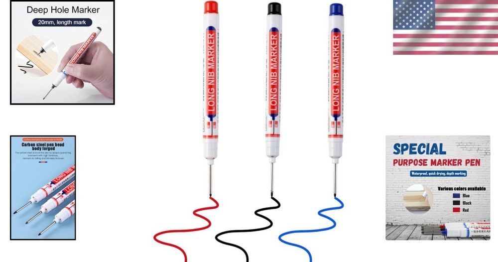 Versatile Deep Hole Pens - 3 Colors for Precision Marking in Artisanal Work
